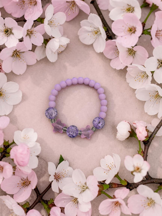 Bracelet enfant petites étoiles violet craquelé