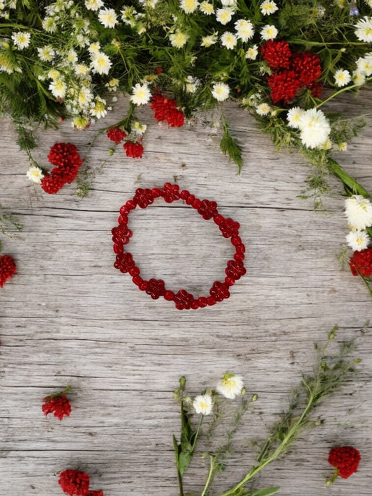 Bracelet enfant tour fleurs rouge