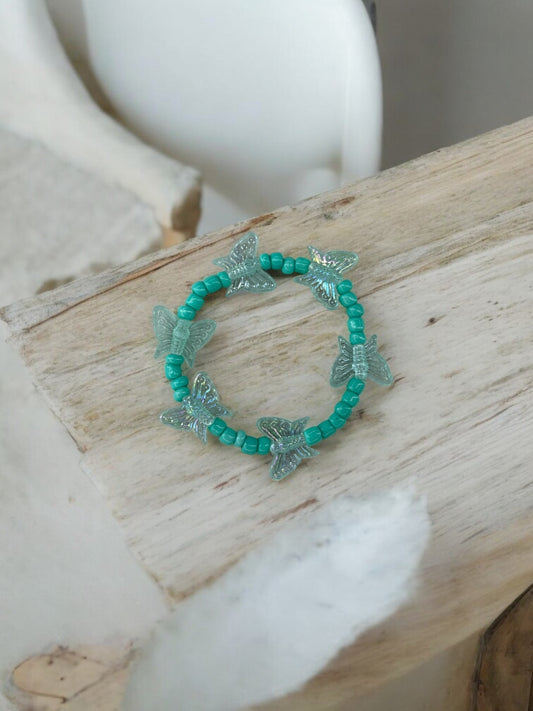 Bracelet enfant tour papillon bleu vert clair