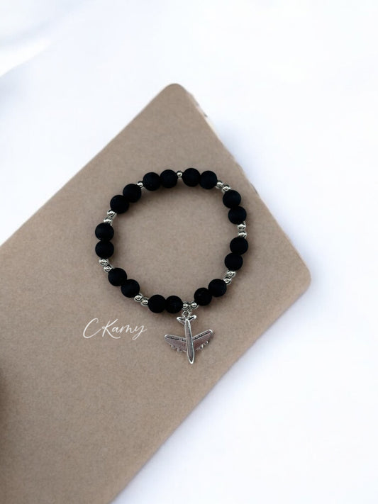Bracelet femme avion argent noir