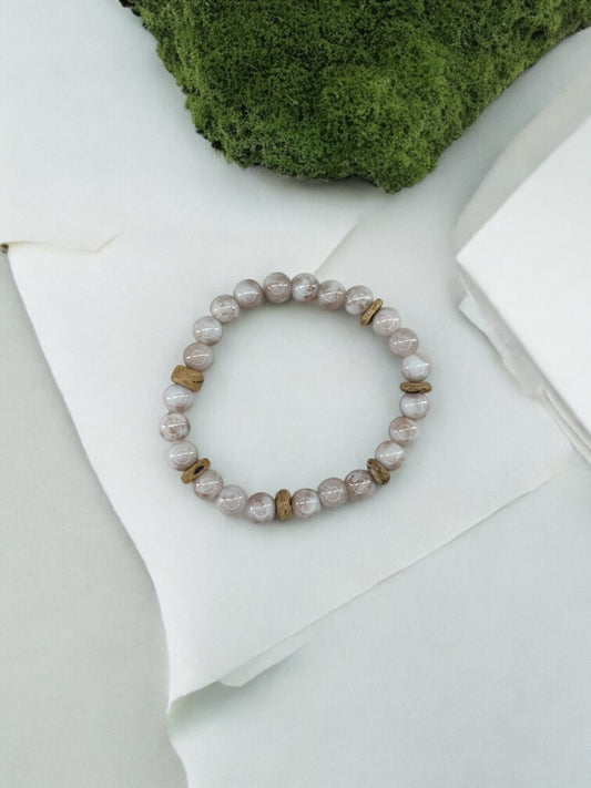 Bracelet femme bois intercalaires crème