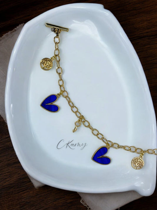 Bracelet femme chaîne gros coeur bleu foncé