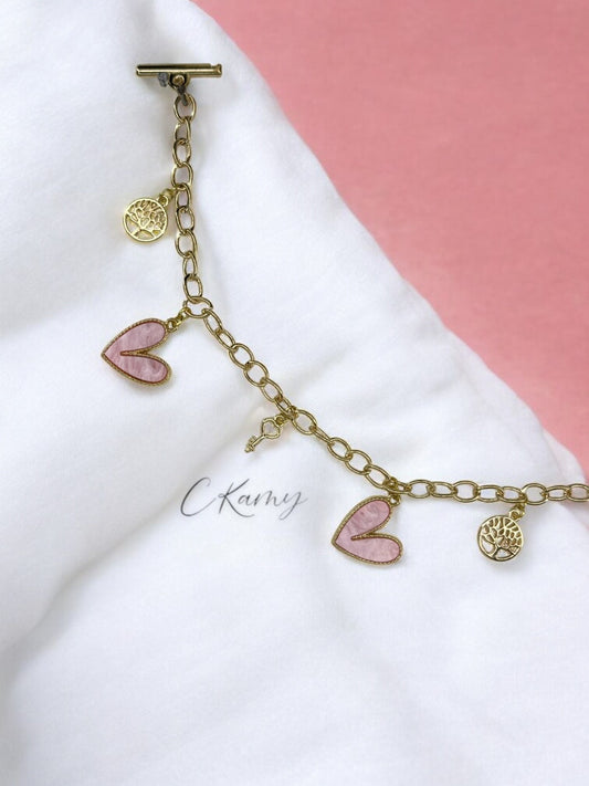 Bracelet femme chaîne gros coeur rose