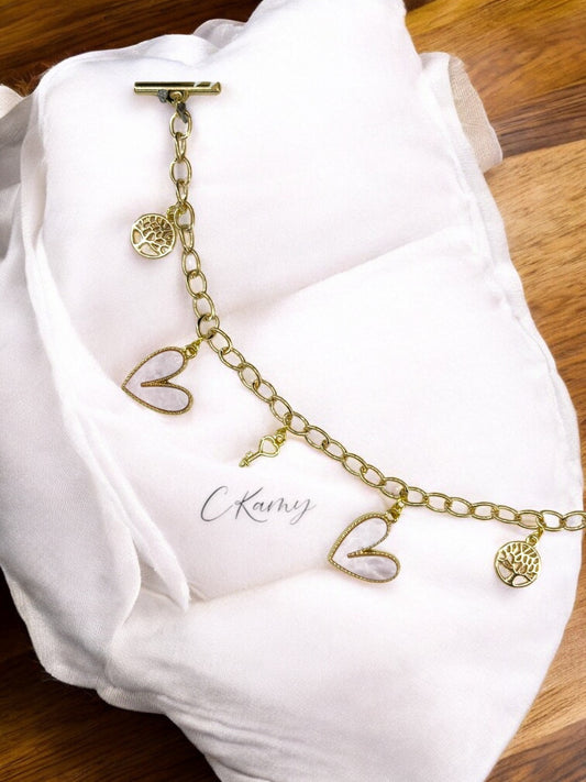 Bracelet femme chaîne gros coeur rose clair