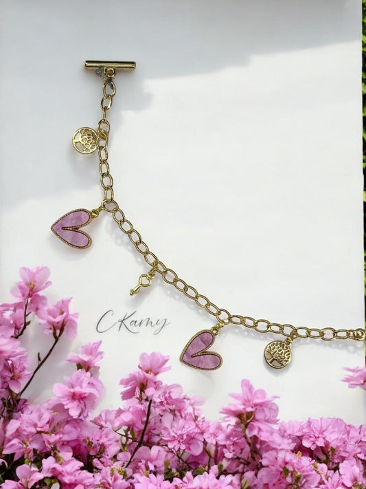 Bracelet femme chaîne gros coeur rose foncé