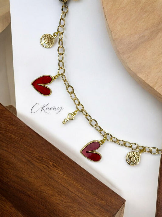 Bracelet femme chaîne gros coeur rouge