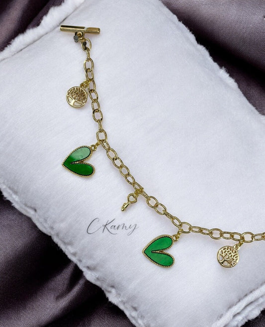 Bracelet femme chaîne gros coeur vert