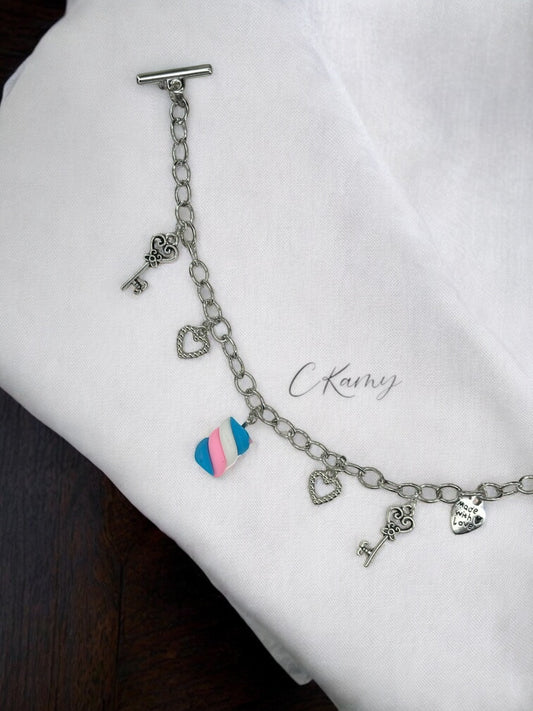 Bracelet femme chaîne guimauve bleu foncé & rose clair & blanc