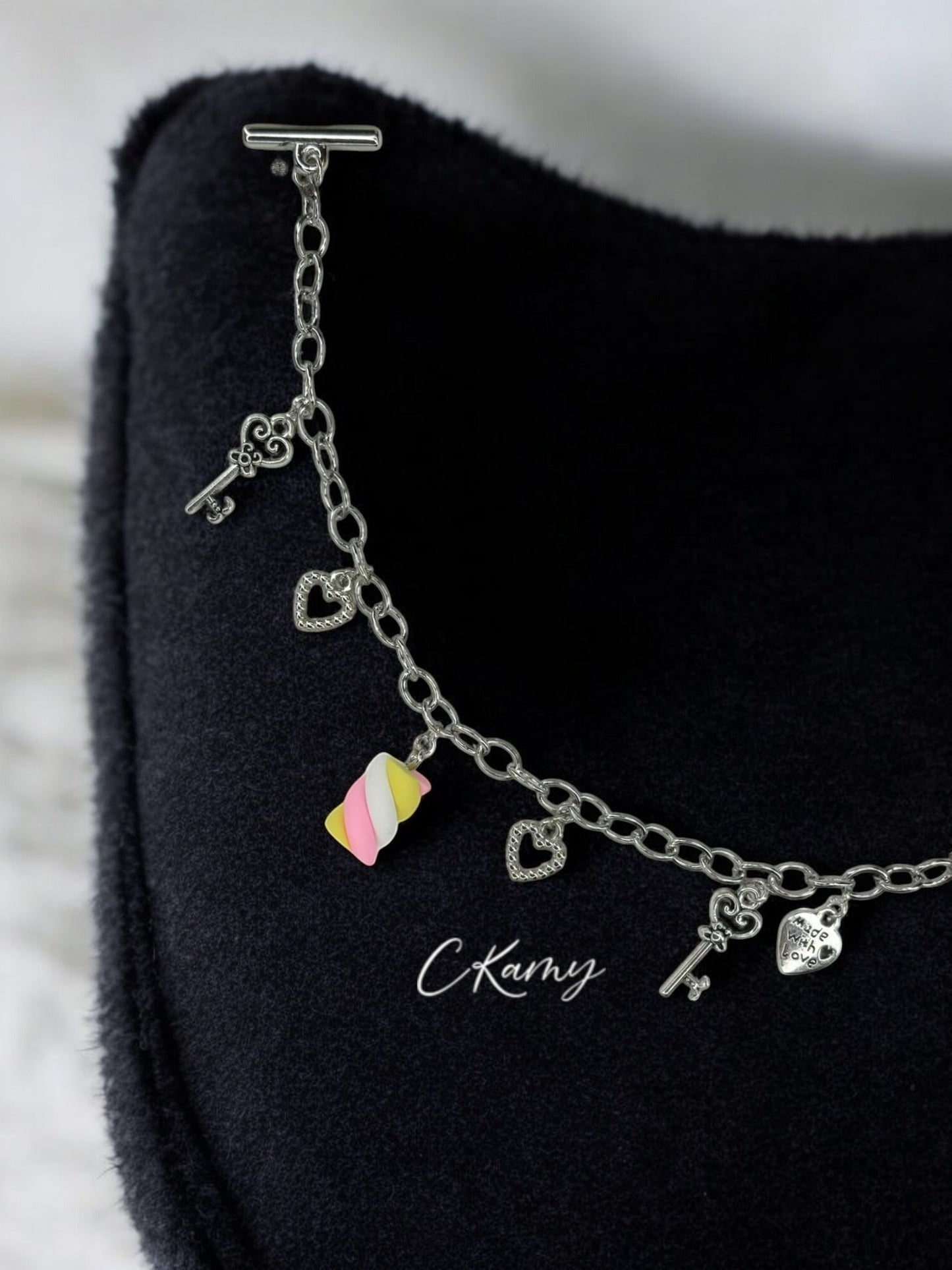 Bracelet femme chaîne guimauve rose clair & jaune & blanc