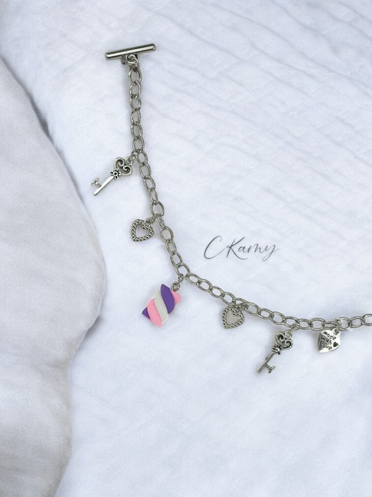 Bracelet femme chaîne guimauve violet & rose clair & blanc