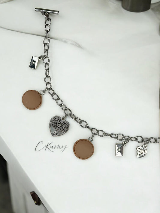 Bracelet femme chaîne macaron marron