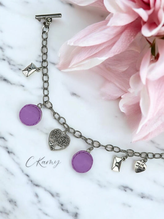 Bracelet femme chaîne macaron violet