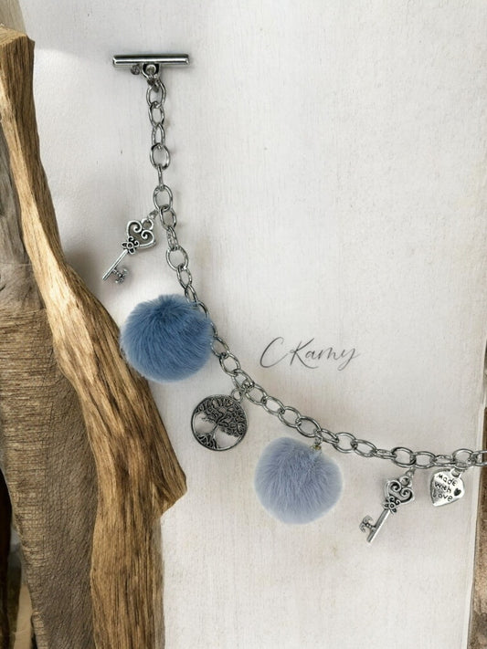 Bracelet femme chaîne moumoute bicolore bleu