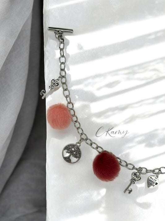 Bracelet femme chaîne moumoute bicolore rouge