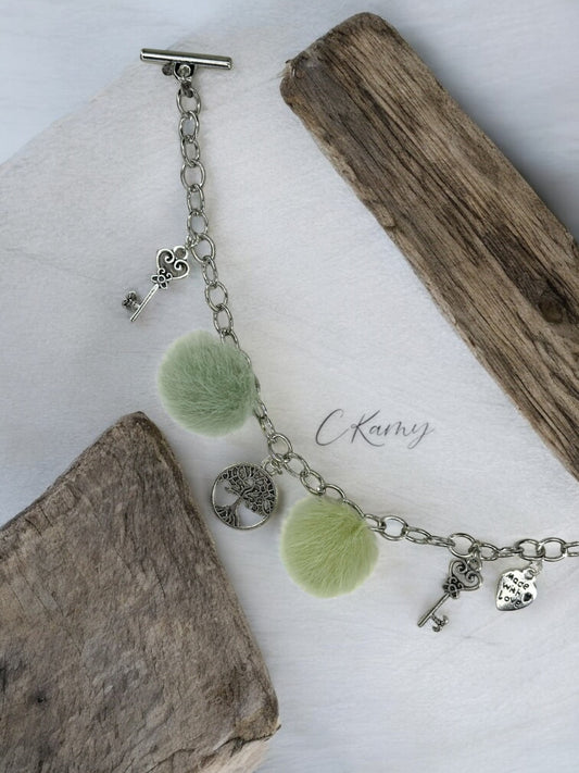Bracelet femme chaîne moumoute bicolore vert