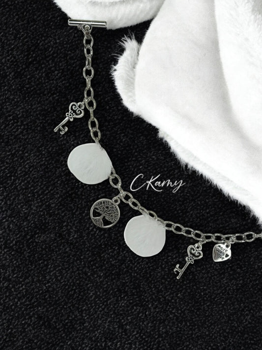 Bracelet femme chaîne moumoute blanc