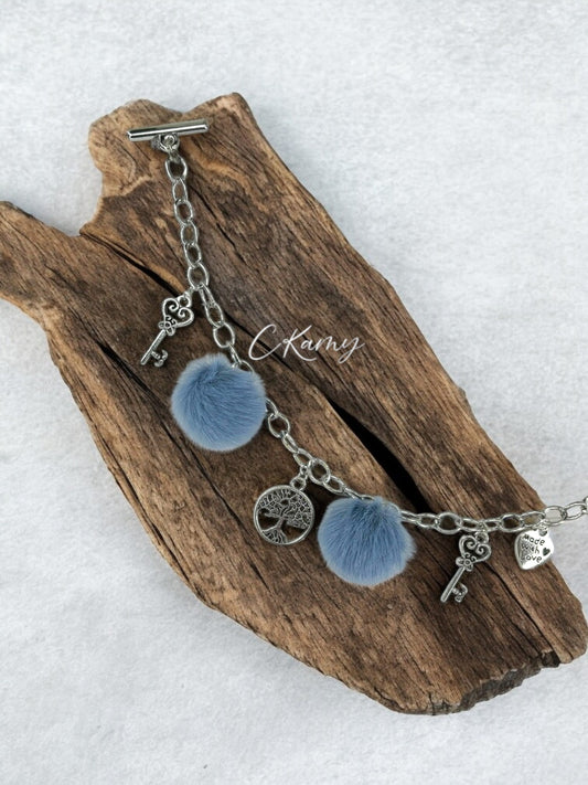Bracelet femme chaîne moumoute bleu