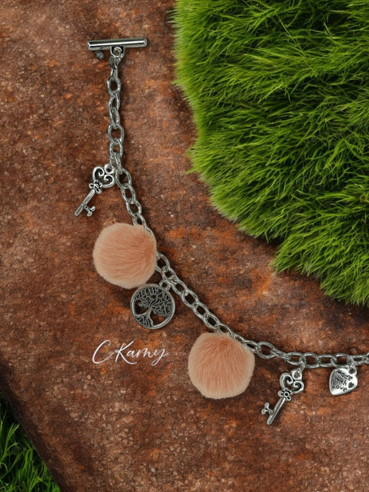 Bracelet femme chaîne moumoute orange