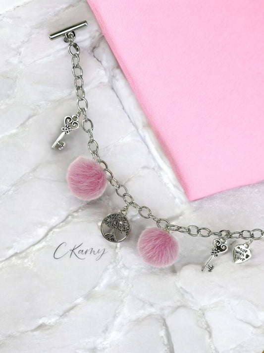 Bracelet femme chaîne moumoute rose