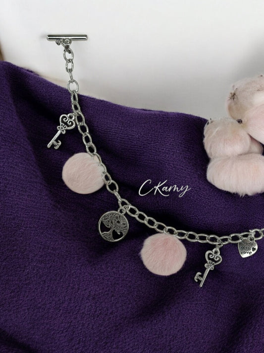 Bracelet femme chaîne moumoute rose clair