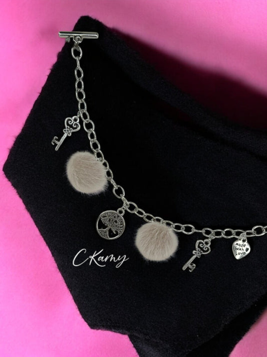 Bracelet femme chaîne moumoute taupe