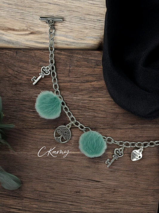 Bracelet femme chaîne moumoute vert