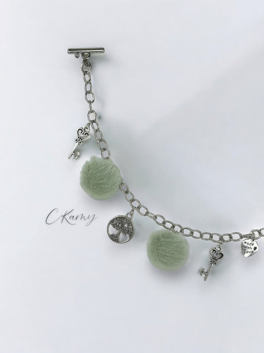 Bracelet femme chaîne moumoute vert clair