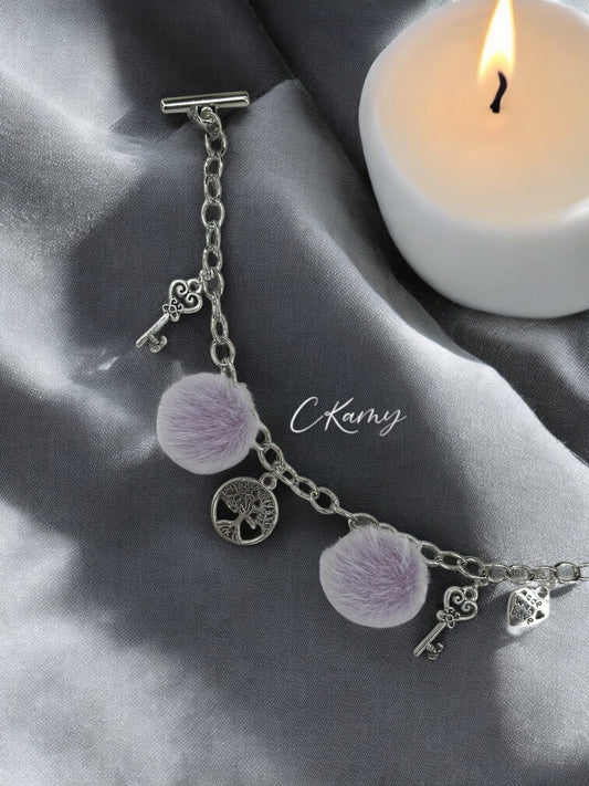 Bracelet femme chaîne moumoute violet