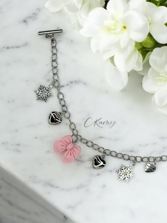 Bracelet femme chaîne noeud rose