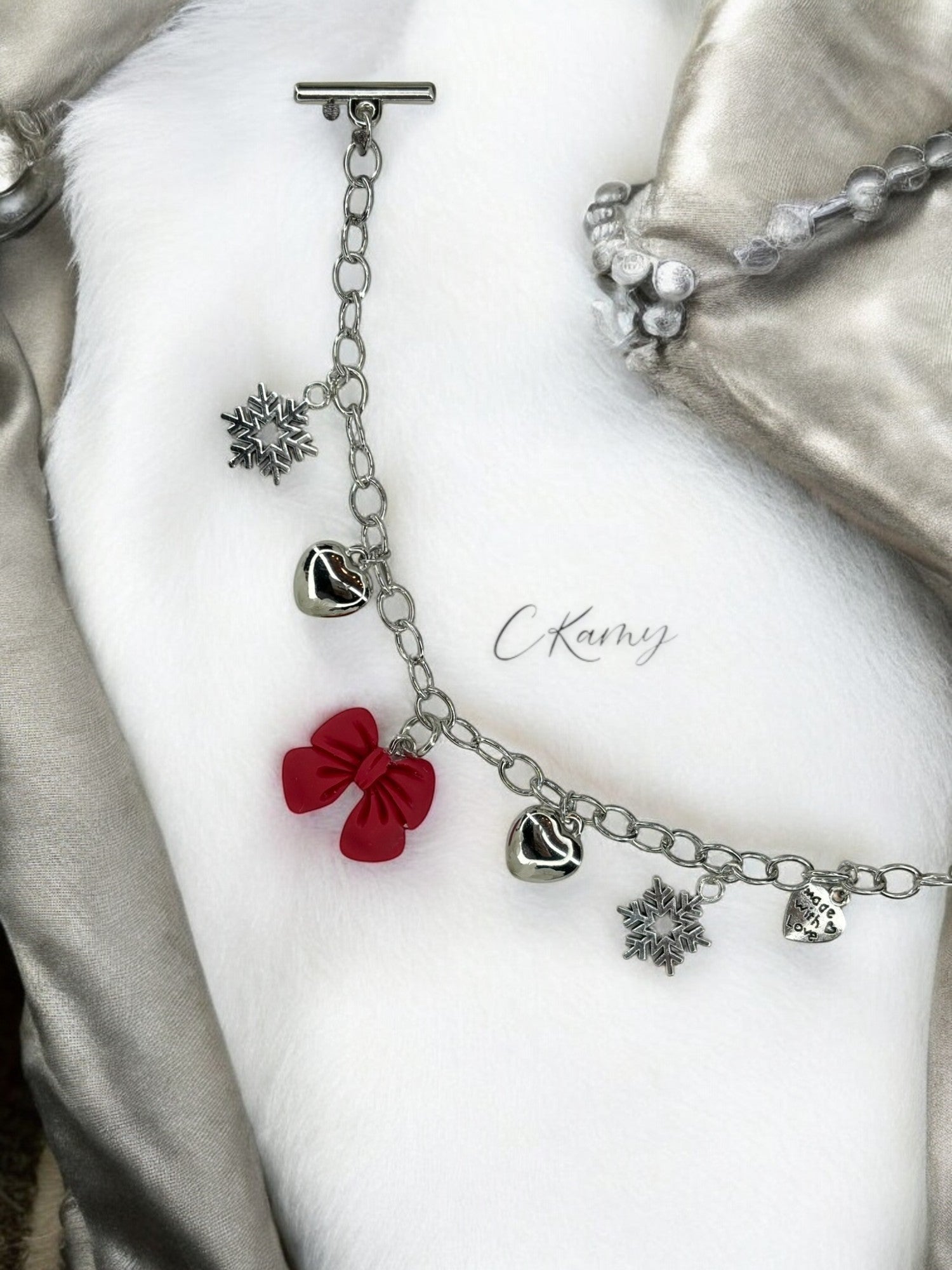 Bracelet femme chaîne noeud rouge