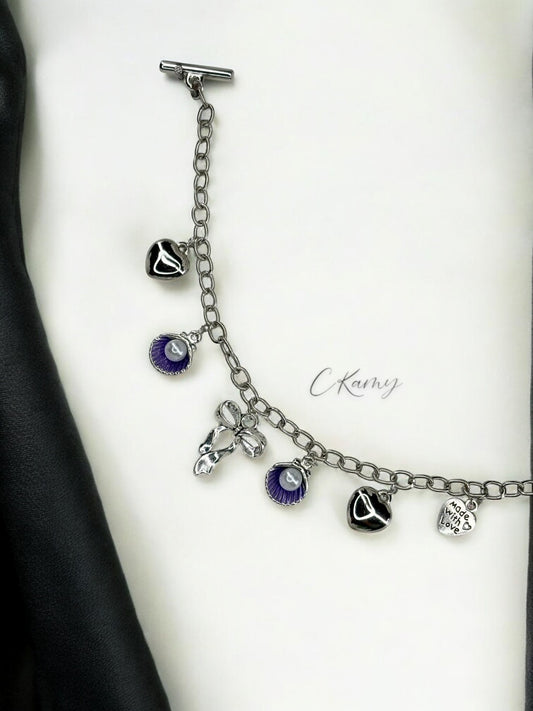 Bracelet femme chaîne noix de saint jacques violet