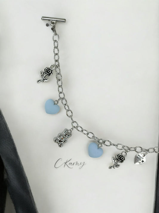Bracelet femme chaîne nounours argent bleu