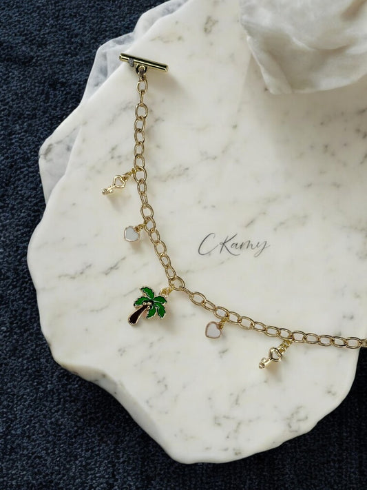Bracelet femme chaîne palmiers coeur blanc