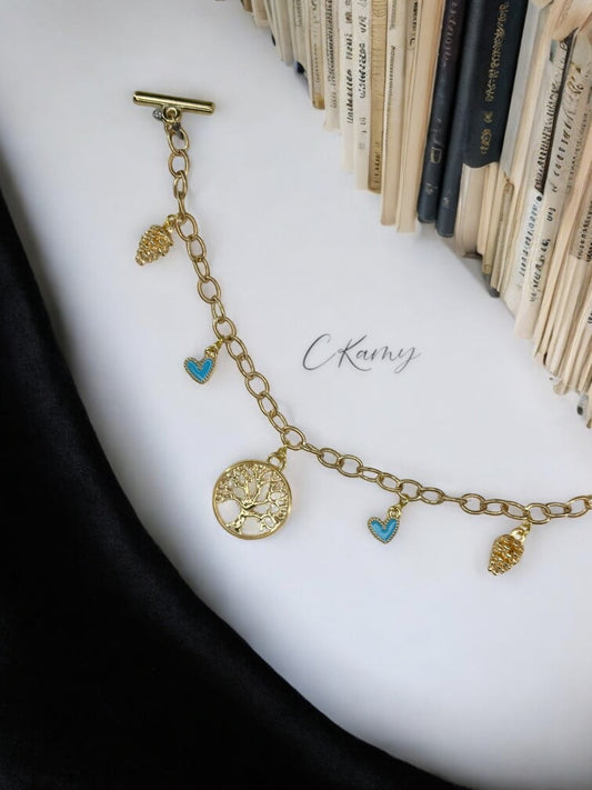 Bracelet femme chaîne petit coeur bleu