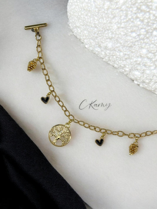 Bracelet femme chaîne petit coeur noir