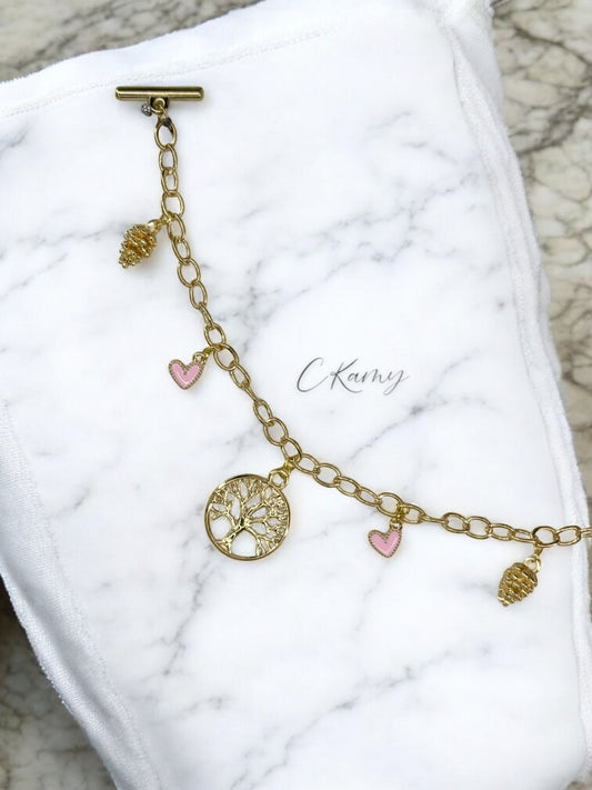 Bracelet femme chaîne petit coeur rose clair