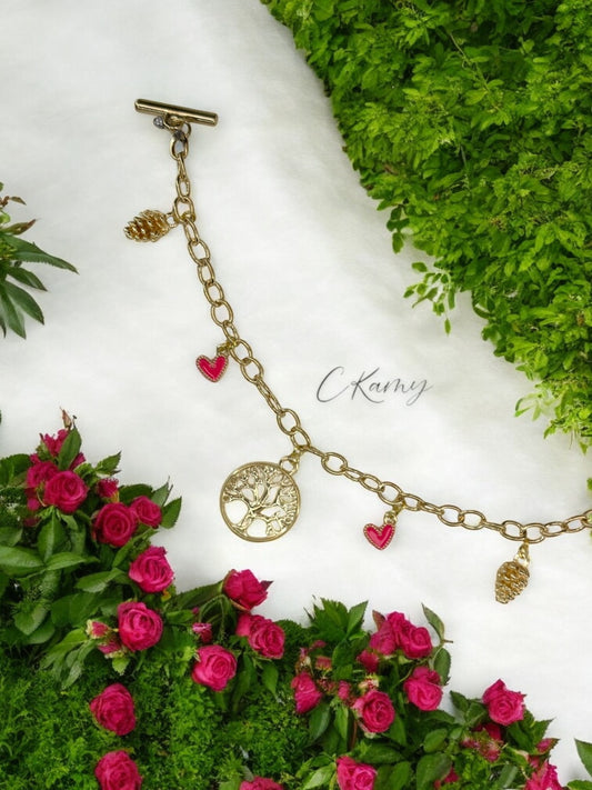 Bracelet femme chaîne petit coeur rose flash