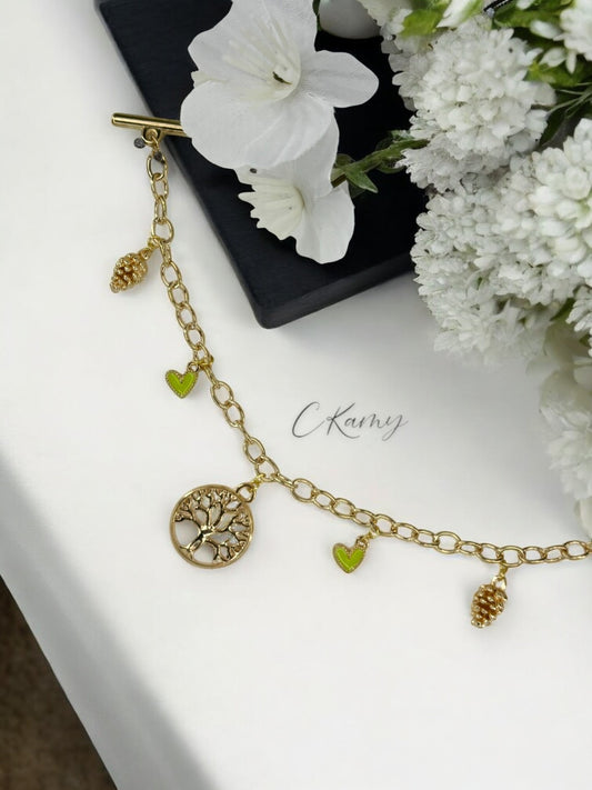 Bracelet femme chaîne petit coeur vert