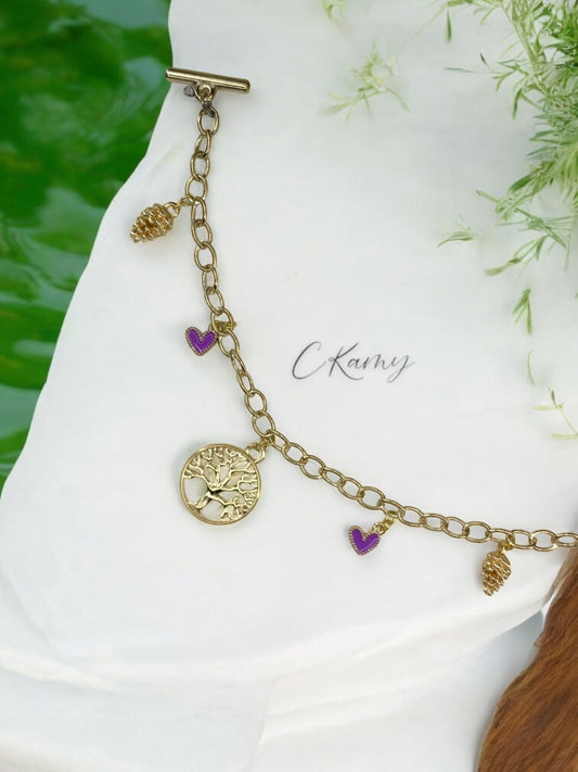Bracelet femme chaîne petit coeur violet