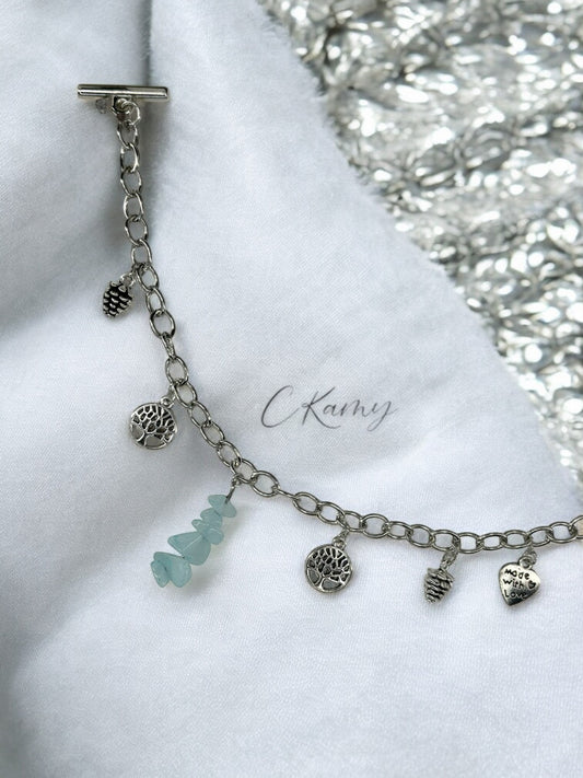 Bracelet femme chaîne pierre bleu clair