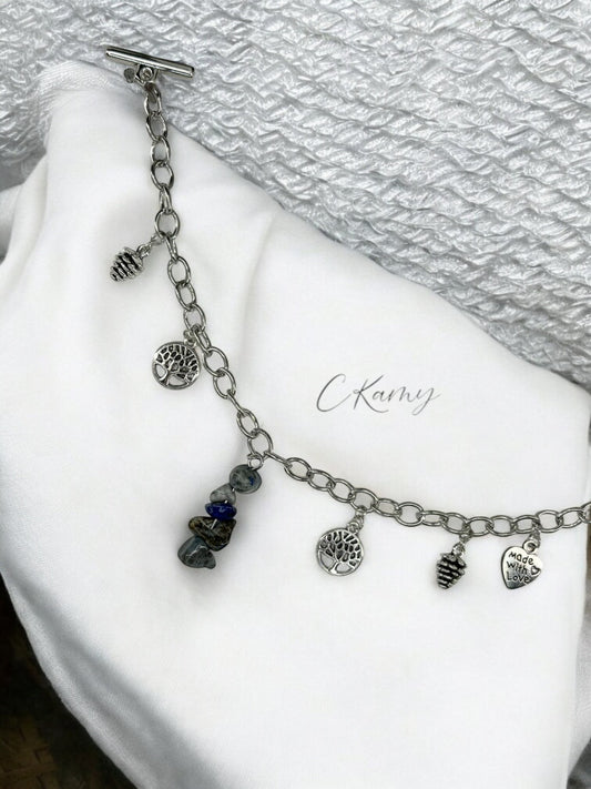 Bracelet femme chaîne pierre bleu foncé