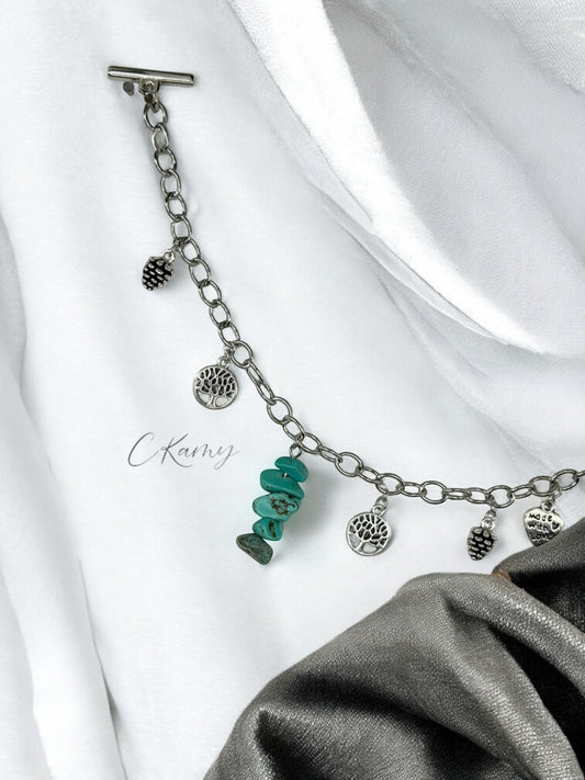 Bracelet femme chaîne pierre bleu vert