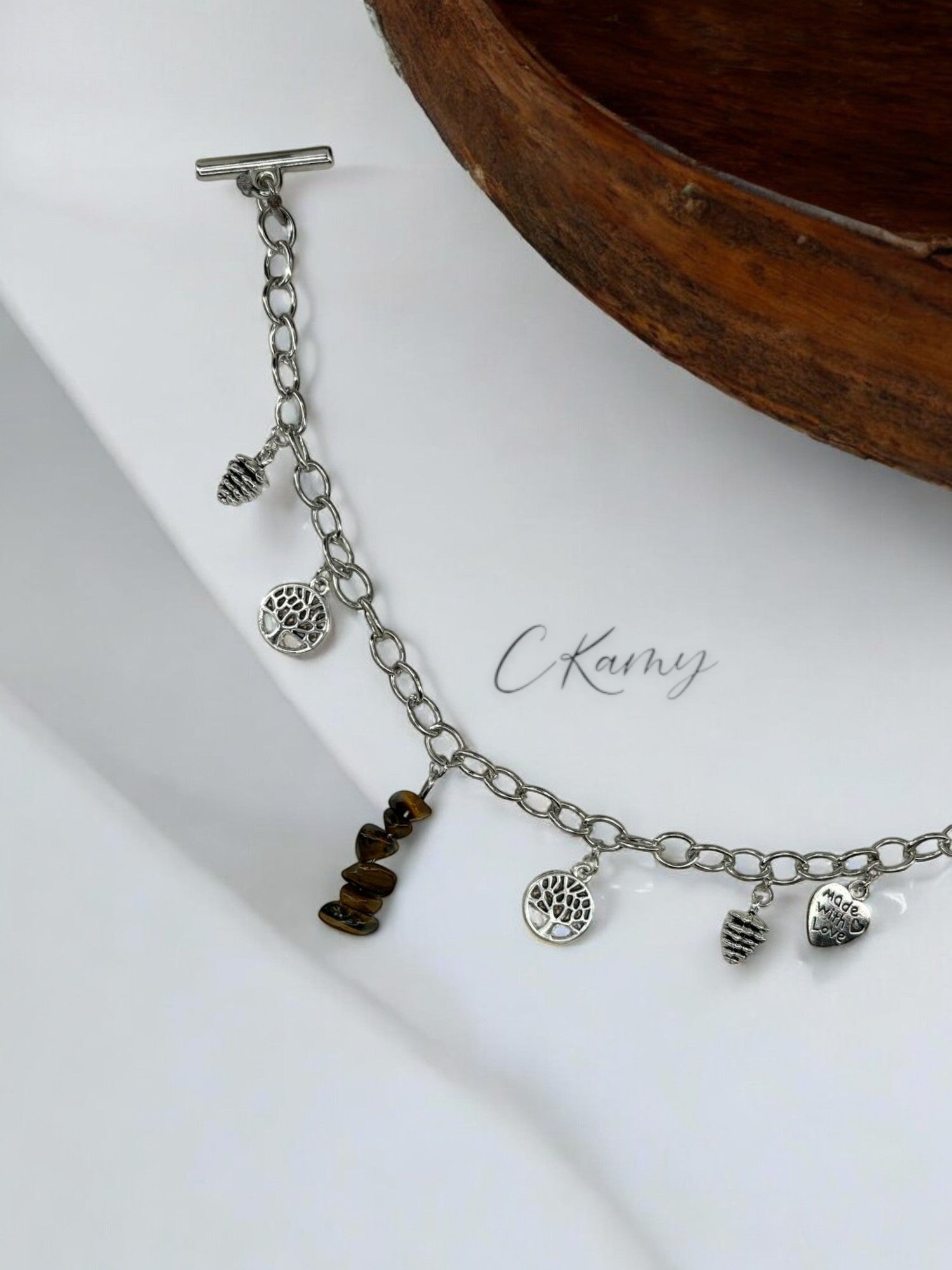 Bracelet femme chaîne pierre marron