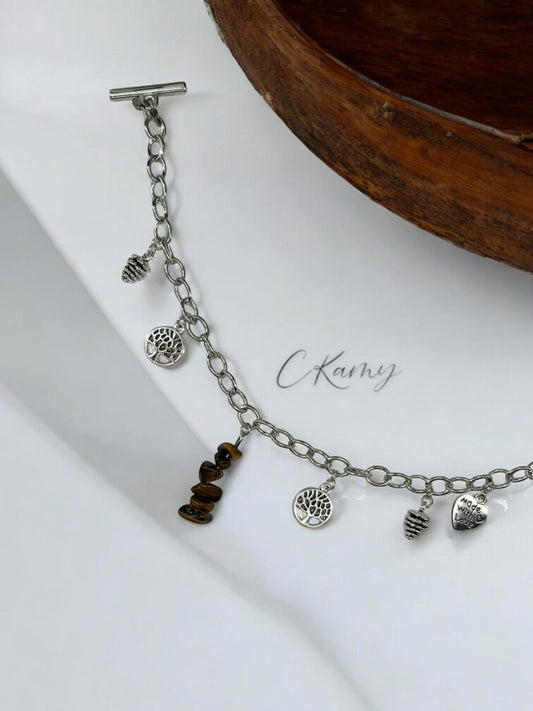 Bracelet femme chaîne pierre marron