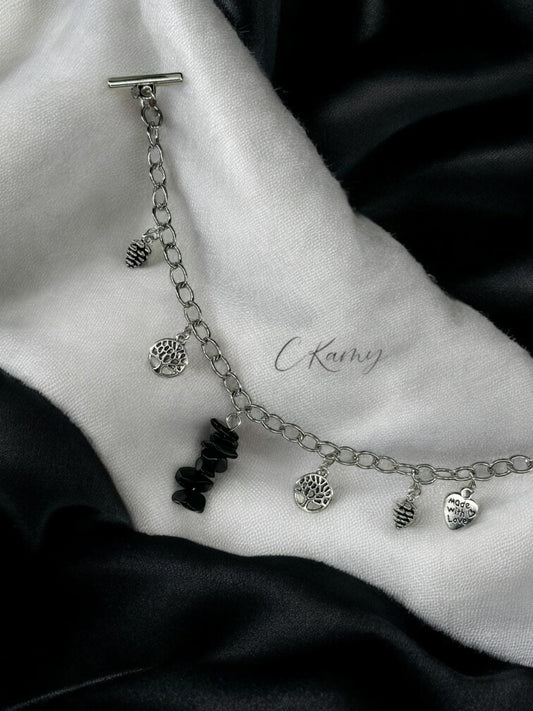 Bracelet femme chaîne pierre noir