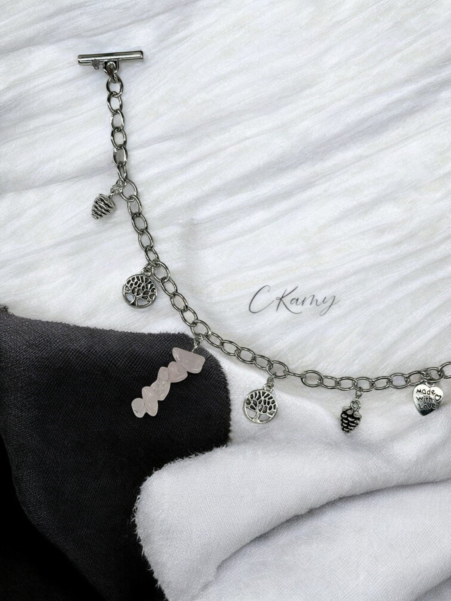 Bracelet femme chaîne pierre rose clair