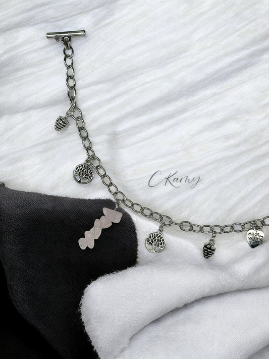 Bracelet femme chaîne pierre rose clair