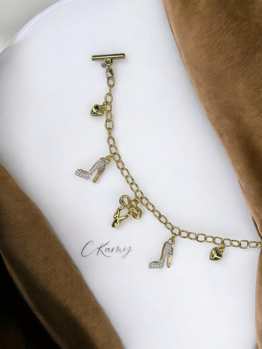 Bracelet femme chaîne talon strassé blanc