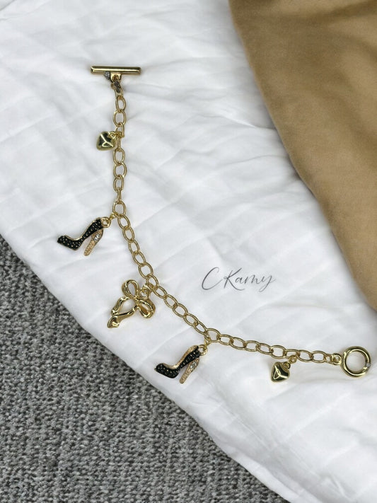 Bracelet femme chaîne talon strassé noir
