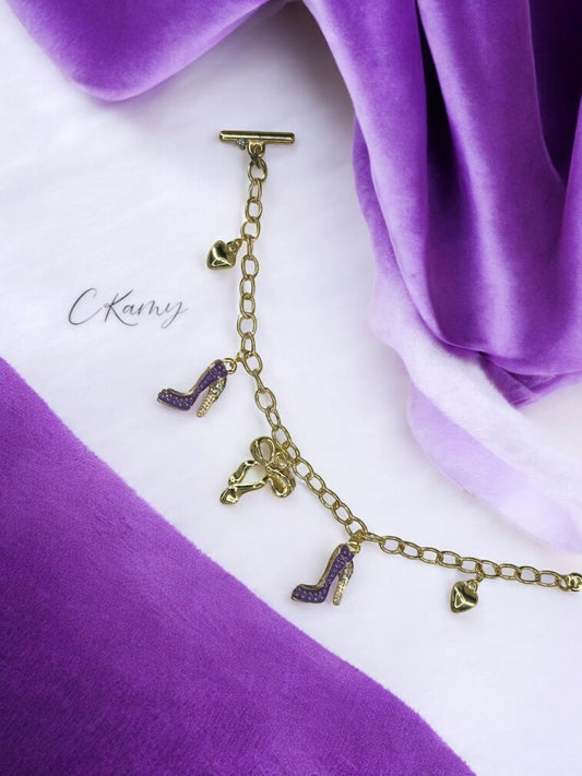 Bracelet femme chaîne talon strassé violet